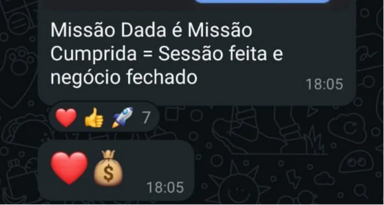 Depoimento de mentorado no WhatsApp
