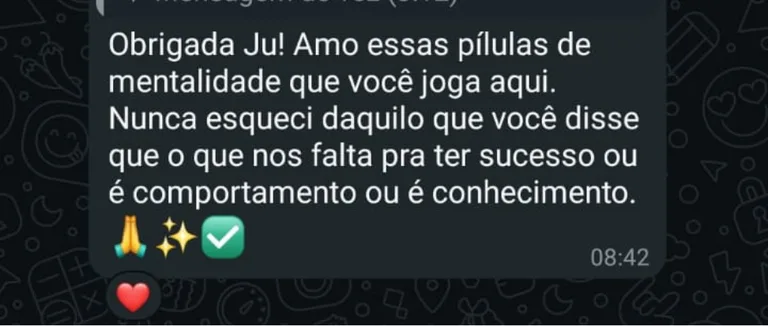 Depoimento de mentorado no WhatsApp