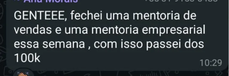 Depoimento de mentorado no WhatsApp