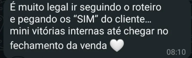Depoimento de mentorado no WhatsApp